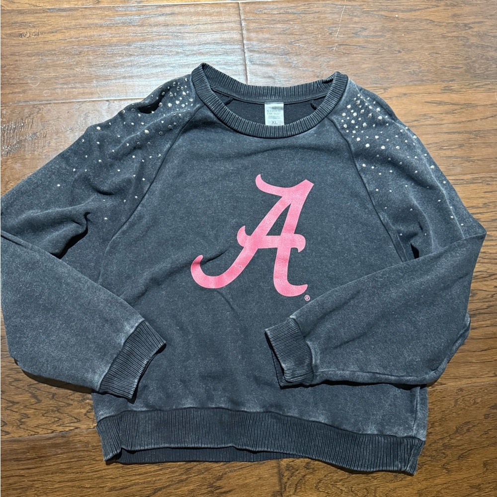 Charcoal Gray acid washed sweatshirt with Alabama logo